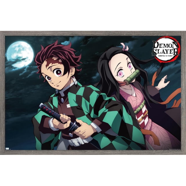 Demon Slayer - Tanjiro & Nezuko Night Wall Poster, 22.375" x 34" Framed ...