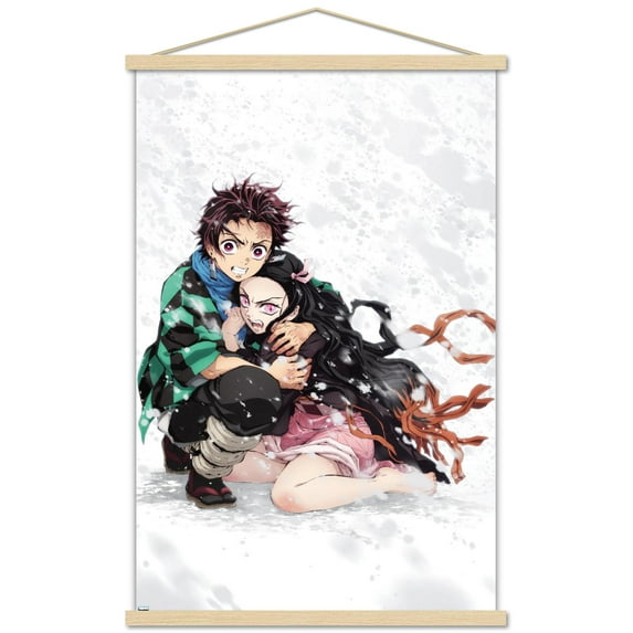 Demon Slayer - Tanjiro & Nezuko Snow Wall Poster with Magnetic Frame, 22.375" x 34"