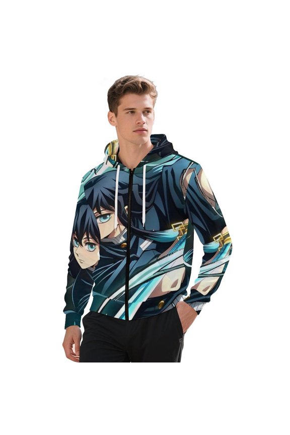 Demon Slayer Tokito Muichiro Jacket Casual Oversized Hoodie Stylish Zipper Hooded Sweatshirt Warm Loose Outerwear 4XL