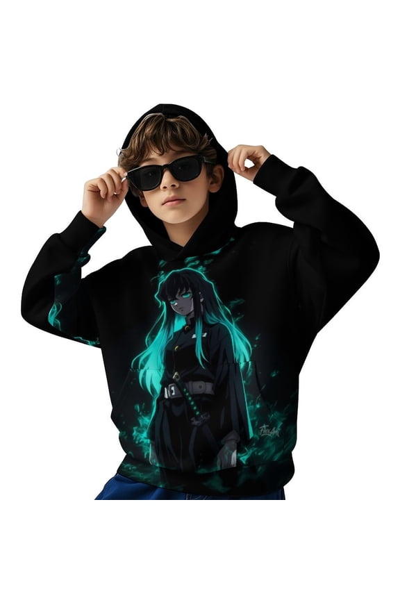 Demon Slayer Tokito Muichiro Kids Hoodie Cozy Hooded Sweatshirt Long Sleeve Sweater Tops Pullover Hoodies Boys Girls 14-16Y