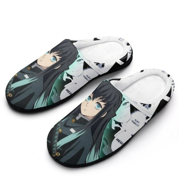 Demon Slayer Tokito Muichiro Women's Cotton Home Shoes, Trendy Printed Slippers Thick Plush Warm House Slippers 9-10(40-41)