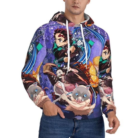 Demon Slayer Trendy Cartoon Men'S Fleece Hooded Hoodie, hoodies for women men with pockets,Fall Fashion 2025 Pullover Sweaters Winter Clothes
