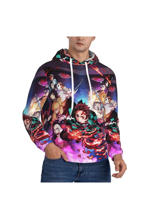 Demon Slayer Trendy Cartoon Men'S Fleece Hooded Hoodie, hoodies for women men with pockets,Fall Fashion 2025 Pullover Sweaters Winter Clothes