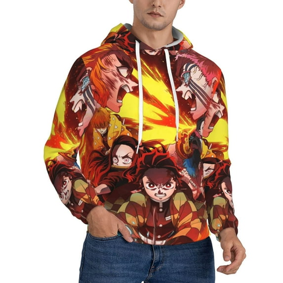 Demon Slayer Trendy Cartoon Men'S Fleece Hooded Hoodie, hoodies for women men with pockets,Fall Fashion 2025 Pullover Sweaters Winter Clothes