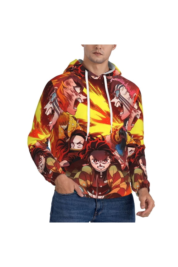 Demon Slayer Trendy Cartoon Men'S Fleece Hooded Hoodie, hoodies for women men with pockets,Fall Fashion 2025 Pullover Sweaters Winter Clothes