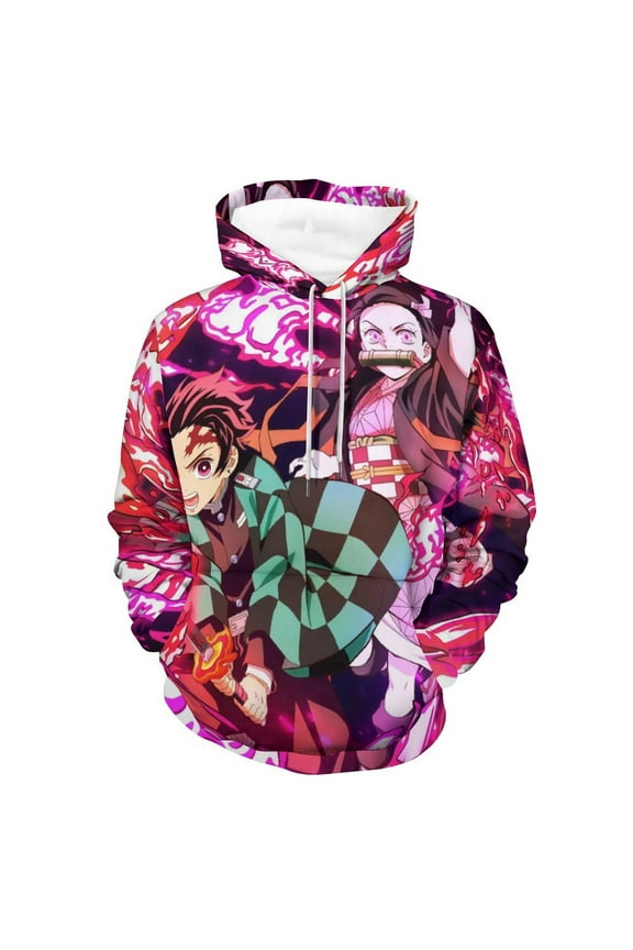 Demon Slayer Unisex Adult Hoodie Casual Hooded Sweatshirt Pullover Novelty 3D Printed Sweater Jacket XL