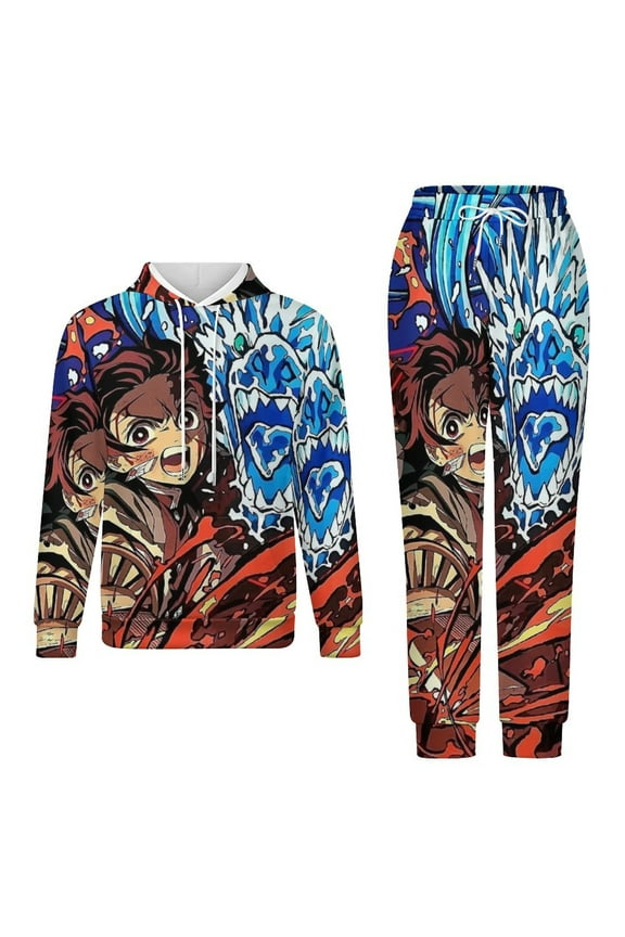 Demon Slayer Unisex Adult Sweatsuits Hoodie & Sweatpants Long Sleeve Hooded Sweatshirt Matching Joggers Tracksuit Sets 2XL