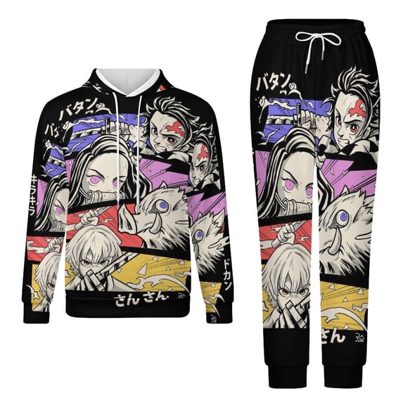 Demon Slayer Unisex Adult Sweatsuits Hoodie & Sweatpants Long Sleeve Hooded Sweatshirt Matching Joggers Tracksuit Sets 2XL
