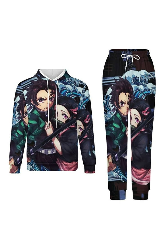 Demon Slayer Unisex Adult Sweatsuits Hoodie & Sweatpants Long Sleeve Hooded Sweatshirt Matching Joggers Tracksuit Sets 3XL