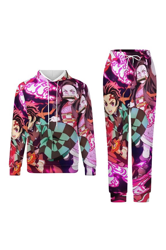 Demon Slayer Unisex Adult Sweatsuits Hoodie & Sweatpants Long Sleeve Hooded Sweatshirt Matching Joggers Tracksuit Sets 3XL