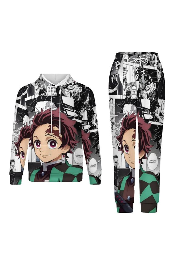 Demon Slayer Unisex Adult Sweatsuits Hoodie & Sweatpants Long Sleeve Hooded Sweatshirt Matching Joggers Tracksuit Sets 3XL