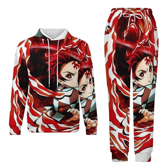 Demon Slayer Unisex Adult Sweatsuits Hoodie & Sweatpants Long Sleeve Hooded Sweatshirt Matching Joggers Tracksuit Sets L