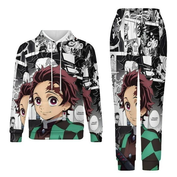 Demon Slayer Unisex Adult Sweatsuits Hoodie & Sweatpants Long Sleeve Hooded Sweatshirt Matching Joggers Tracksuit Sets L