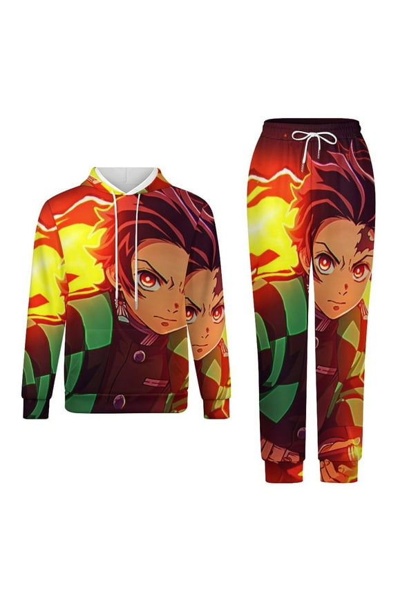 Demon Slayer Unisex Adult Sweatsuits Hoodie & Sweatpants Long Sleeve Hooded Sweatshirt Matching Joggers Tracksuit Sets L