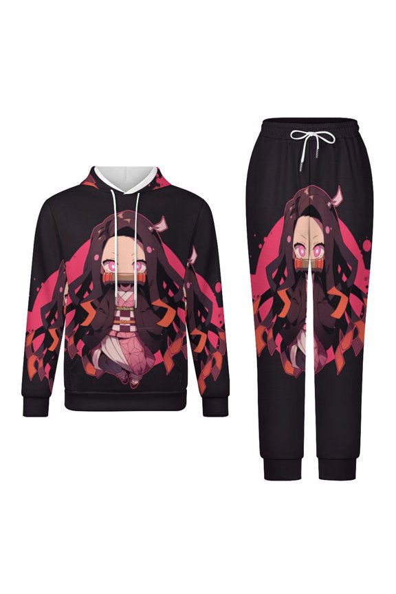 Demon Slayer Unisex Adult Sweatsuits Hoodie & Sweatpants Long Sleeve Hooded Sweatshirt Matching Joggers Tracksuit Sets M