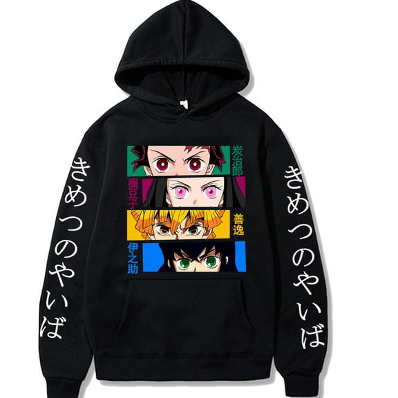 Demon Slayer Unisex Hoodie,Fashion Casual Pullover with Character Eyes and Text