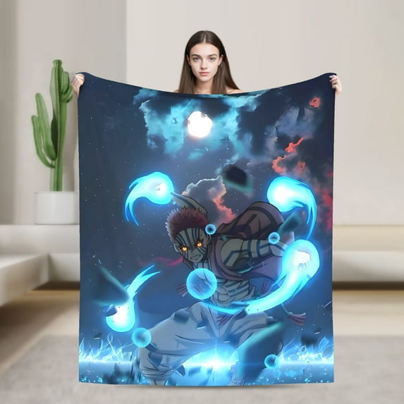 Demon Slayer Upper Rank Three Akaza Anime Blanket - Soft Flannel Throw for Gaming Room Decor, Intense Villain Character Fleece for Sofa