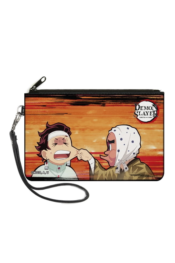 Demon Slayer Wallet, Zip Clutch, Demon Slayer Chibi Tetsumotonaka Pinching Tanjiro Cheek Scene, Canvas