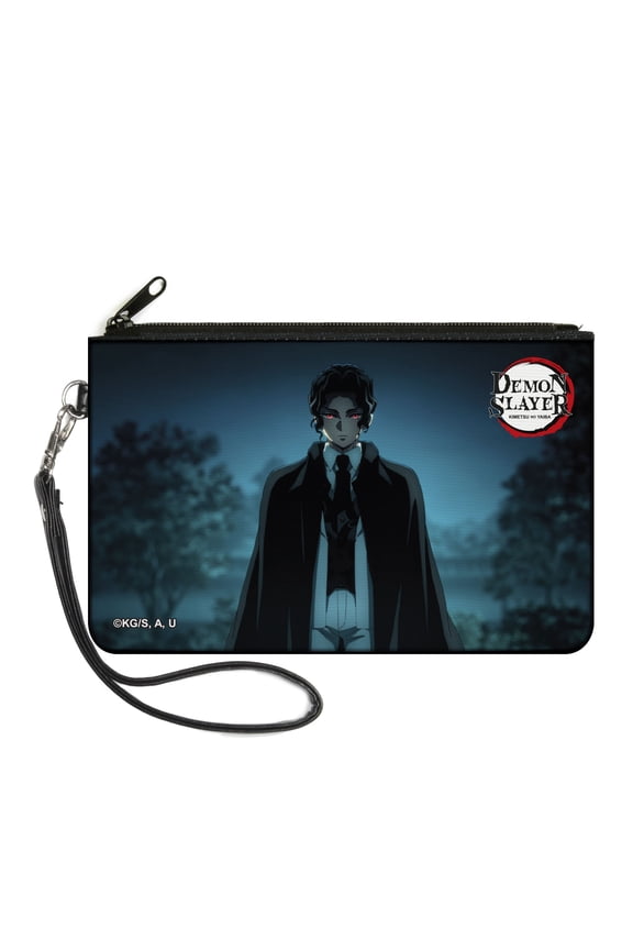 Demon Slayer Wallet, Zip Clutch, Demon Slayer Muzan Kibutsuji Standing Pose and Title Logo, Canvas