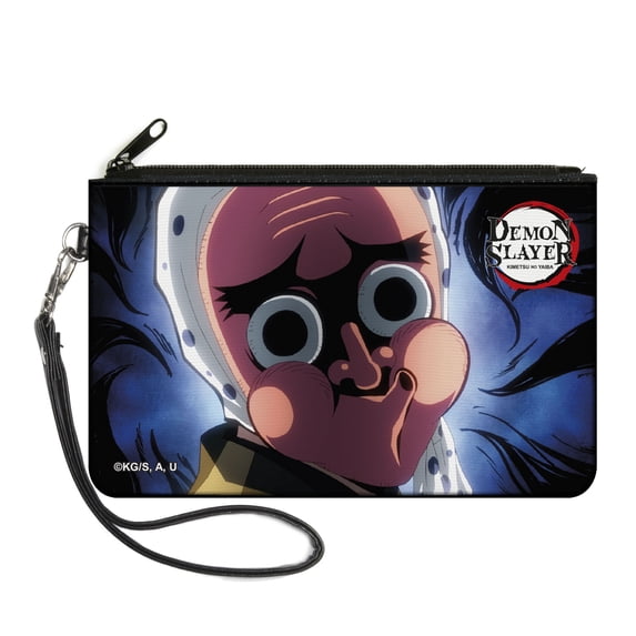 Demon Slayer Wallet, Zip Clutch, Demon Slayer Tetsumotonaka Close Up Pose Blue Swirl, Canvas