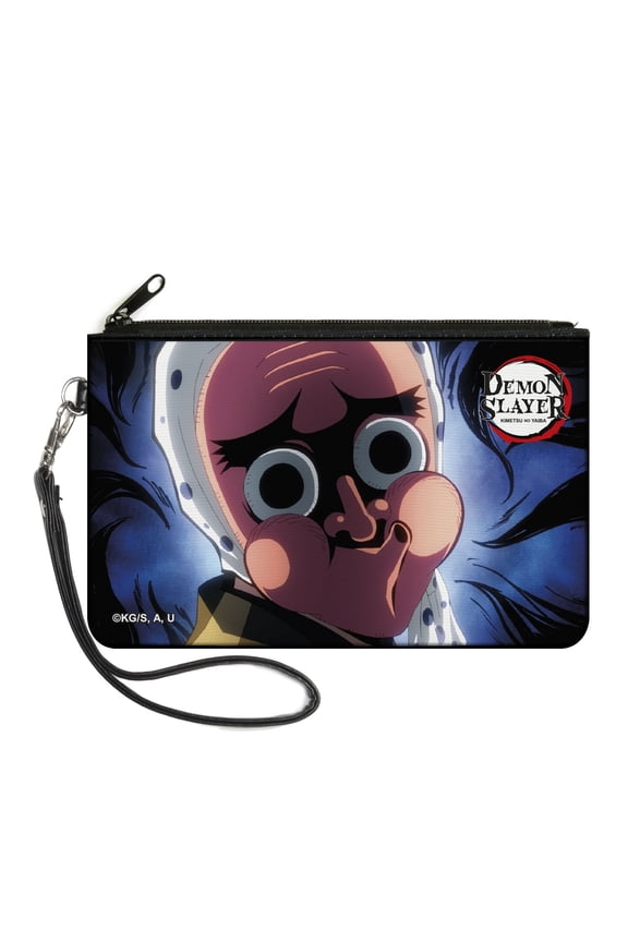 Demon Slayer Wallet, Zip Clutch, Demon Slayer Tetsumotonaka Close Up Pose Blue Swirl, Canvas