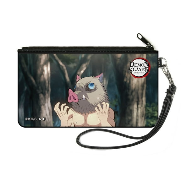 Demon Slayer Wallet, Zip Pouch, Demon Slayer Inosuke Hashibira Boar Head Pose and Title Logo, Canvas