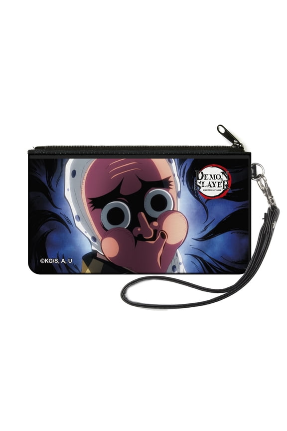 Demon Slayer Wallet, Zip Pouch, Demon Slayer Tetsumotonaka Close Up Pose Blue Swirl, Canvas