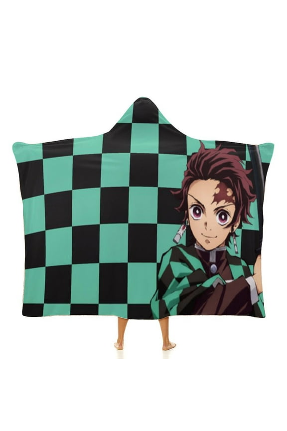 Demon Slayer Wearable Blanket Cloak Arctic Velvet Hooded Blanket Soft Fuzzy Hoodie Blanket Cape for Adults Kids 40"x50"