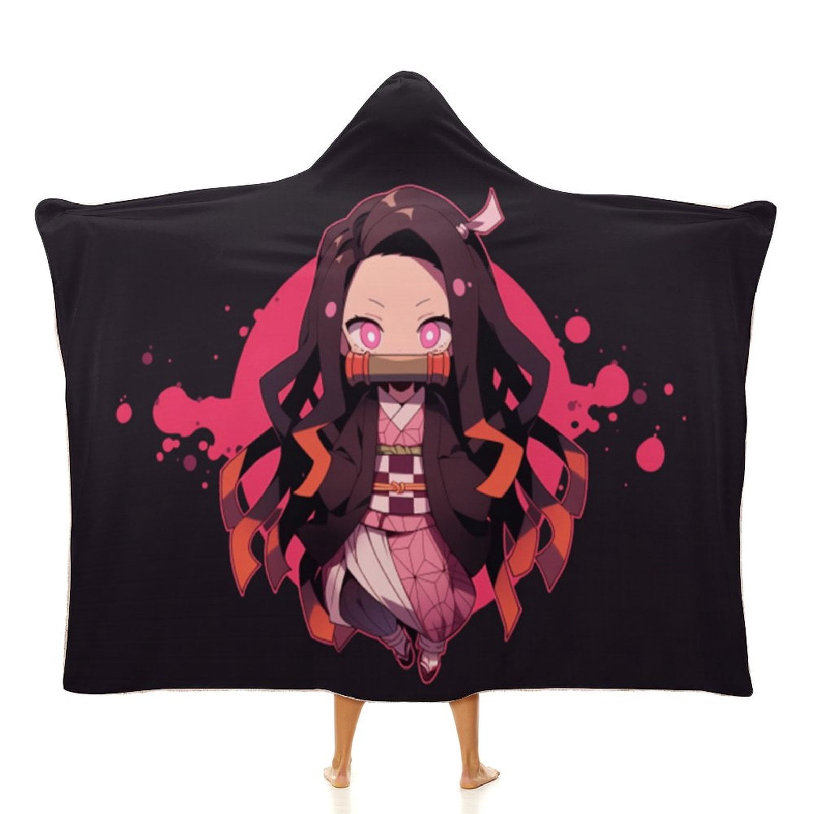 Demon Slayer Wearable Blanket Cloak Arctic Velvet Hooded Blanket Soft Fuzzy Hoodie Blanket Cape for Adults Kids 50"x60"