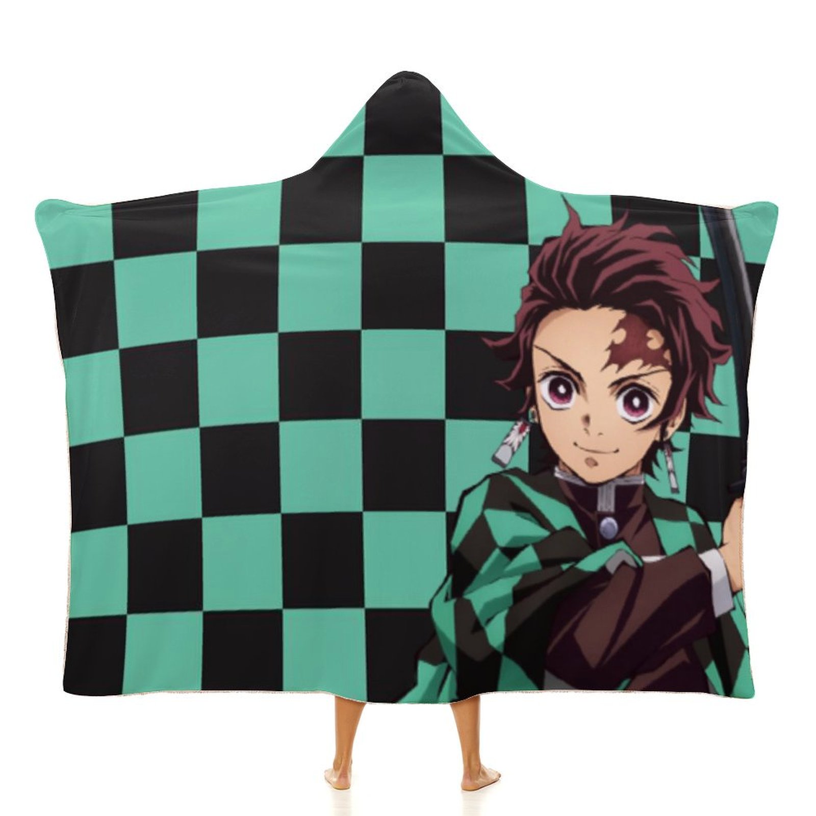Demon Slayer Wearable Blanket Cloak Arctic Velvet Hooded Blanket Soft Fuzzy Hoodie Blanket Cape for Adults Kids 50"x60"