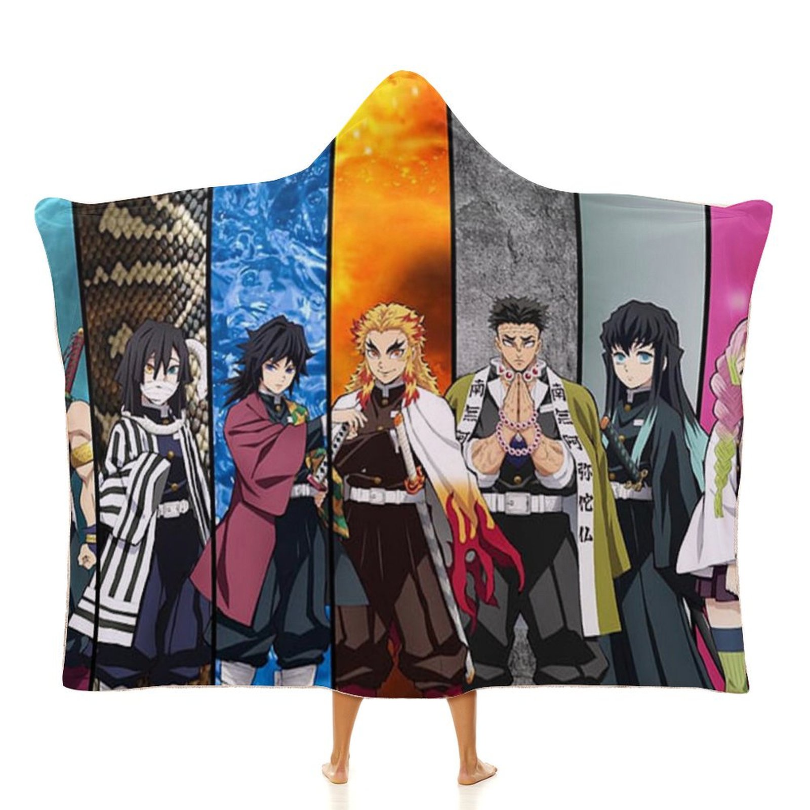 Demon Slayer Wearable Blanket Cloak Arctic Velvet Hooded Blanket Soft Fuzzy Hoodie Blanket Cape for Adults Kids 50"x60"