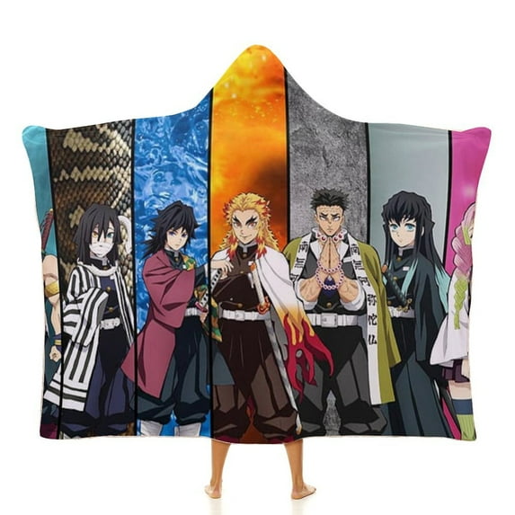 Demon Slayer Wearable Blanket Cloak Arctic Velvet Hooded Blanket Soft Fuzzy Hoodie Blanket Cape for Adults Kids 50"x60"