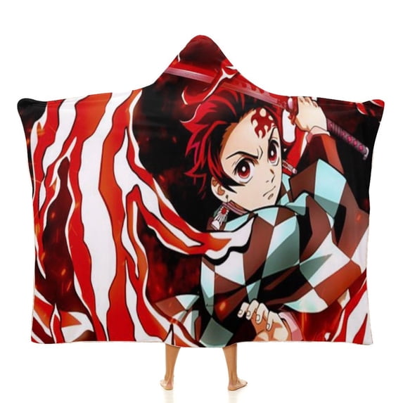 Demon Slayer Wearable Blanket Cloak Arctic Velvet Hooded Blanket Soft Fuzzy Hoodie Blanket Cape for Adults Kids 60"x80"