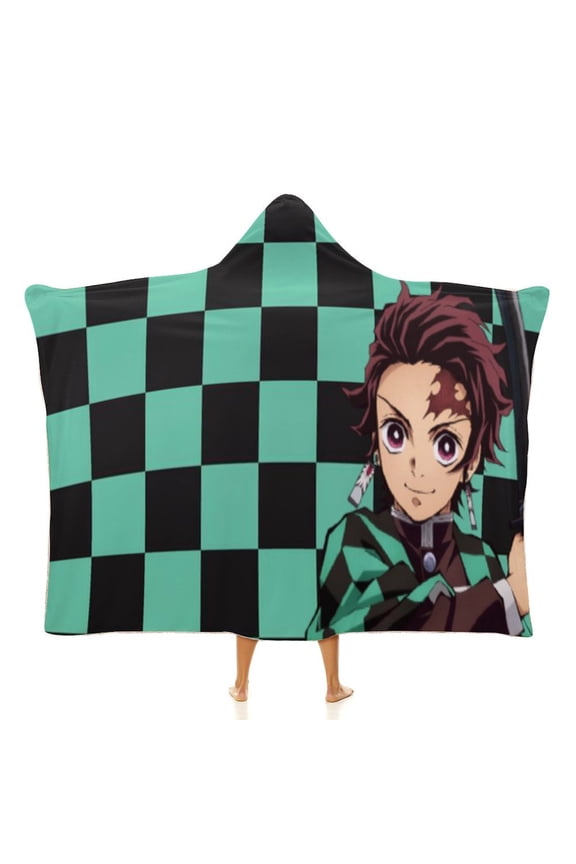 Demon Slayer Wearable Blanket Cloak Arctic Velvet Hooded Blanket Soft Fuzzy Hoodie Blanket Cape for Adults Kids 60"x80"