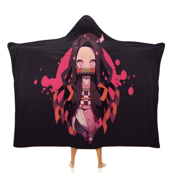 Demon Slayer Wearable Blanket Cloak Arctic Velvet Hooded Blanket Soft Fuzzy Hoodie Blanket Cape for Adults Kids 60"x80"