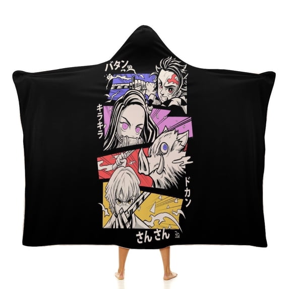Demon Slayer Wearable Blanket Cloak Arctic Velvet Hooded Blanket Soft Fuzzy Hoodie Blanket Cape for Adults Kids 60"x80"