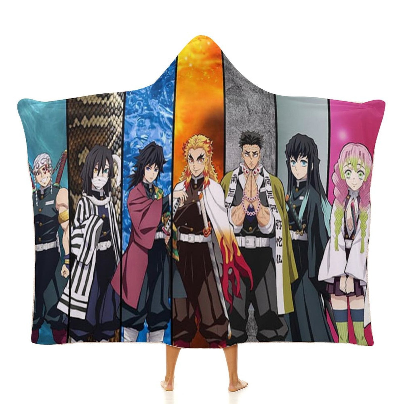 Demon Slayer Wearable Blanket Cloak Arctic Velvet Hooded Blanket Soft Fuzzy Hoodie Blanket Cape for Adults Kids 60"x80"