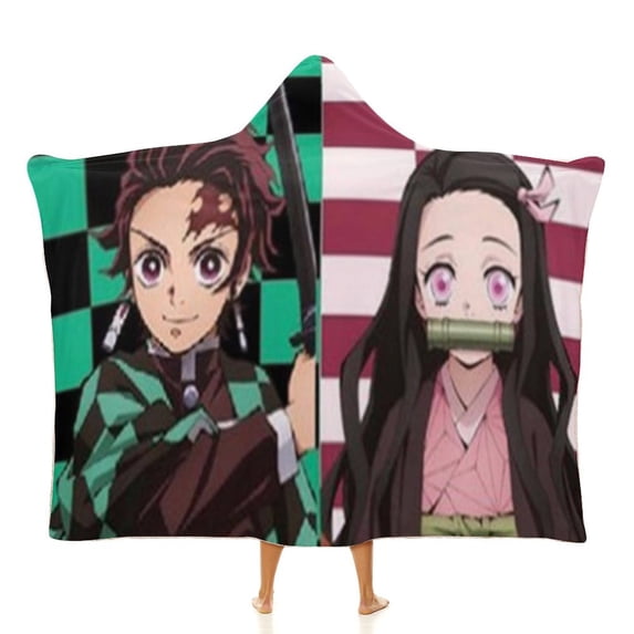 Demon Slayer Wearable Blanket Cloak Arctic Velvet Hooded Blanket Soft Fuzzy Hoodie Blanket Cape for Adults Kids 60"x80"
