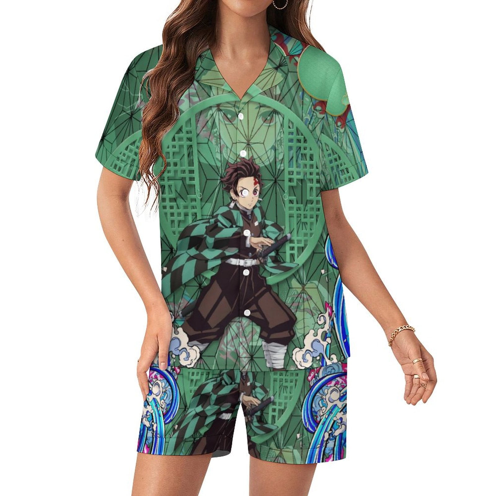 Pyjama Femme Tanjiro à carreaux rouge - Demon Slayer™