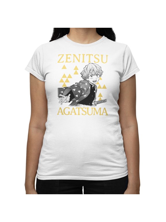 Demon Slayer Women's Zenitsu Agatsuma Triangles T-Shirt (Bright White, S-XXL)