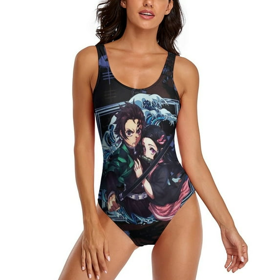 Demon Slayer Womens Bathing Suits One Piece Swimsuits Cute Bikini Printed Swimwear Cover Up Dress XL