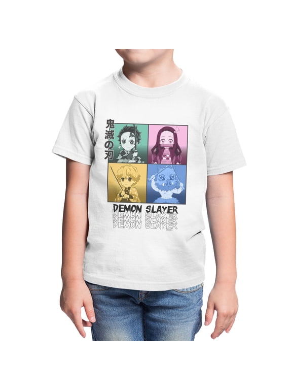 Demon Slayer Youth Chibi Big Head Squares On White (White, XS-XL)