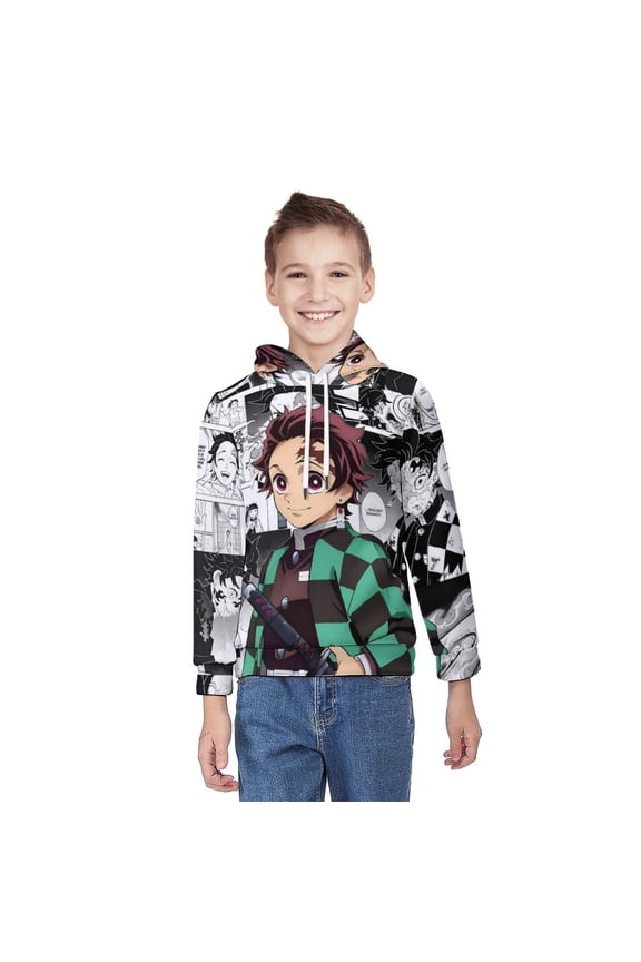 Demon Slayer Youth Hoodies Boys Girls 3D Printed Sweatshirt Fall Winter Clothes Long Sleeves Pullover Sweater L