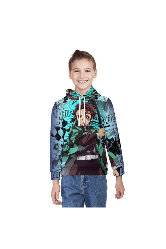Demon Slayer Youth Hoodies Boys Girls 3D Printed Sweatshirt Fall Winter Clothes Long Sleeves Pullover Sweater L