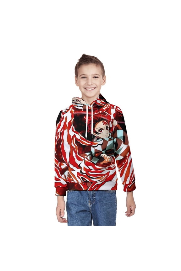Demon Slayer Youth Hoodies Boys Girls 3D Printed Sweatshirt Fall Winter Clothes Long Sleeves Pullover Sweater M