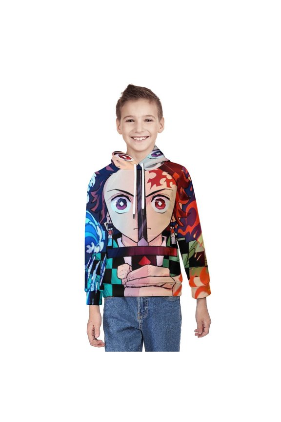 Demon Slayer Youth Hoodies Boys Girls 3D Printed Sweatshirt Fall Winter Clothes Long Sleeves Pullover Sweater M
