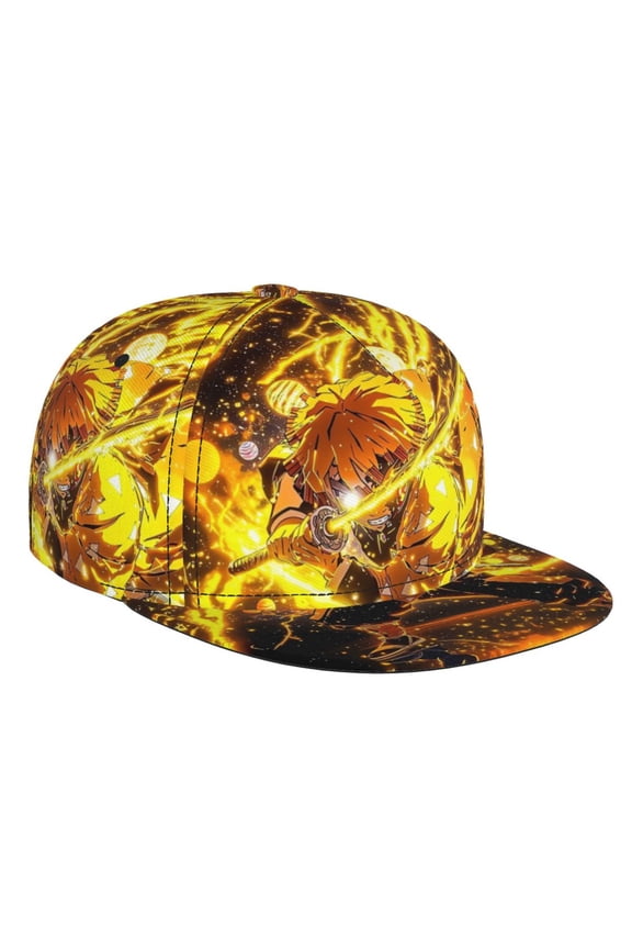Demon Slayer Zenitsu Agatsuma Baseball Cap For Men, Women & Kids, Classic Flat Brim Hat Hip Hop Trucker Hat Adjustable Snapback Hat