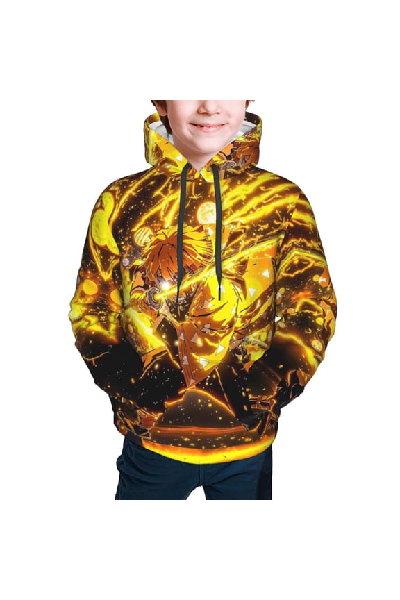 Demon Slayer Zenitsu Agatsuma Kids' Hoodie 3d Print Sweatshirt Soft Pullover Hooded With Big Pockets For Boys Or Girls Small