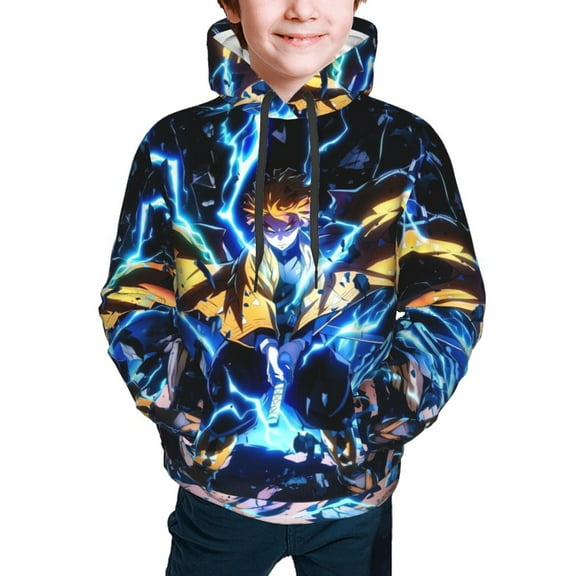 Demon Slayer Zenitsu Agatsuma Kids' Hoodie 3d Print Sweatshirt Soft Pullover Hooded With Big Pockets For Boys Or Girls Small
