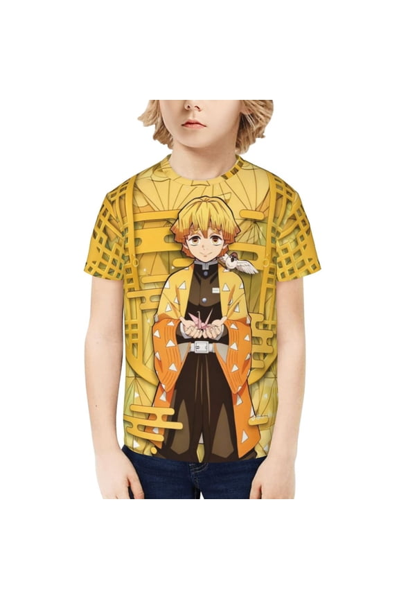 Demon Slayer Zenitsu Agatsuma Kids T-Shirt 3d Printed Graphic T-Shirts Boys And Girls Short Sleeve Shirts For Youth Kids Medium
